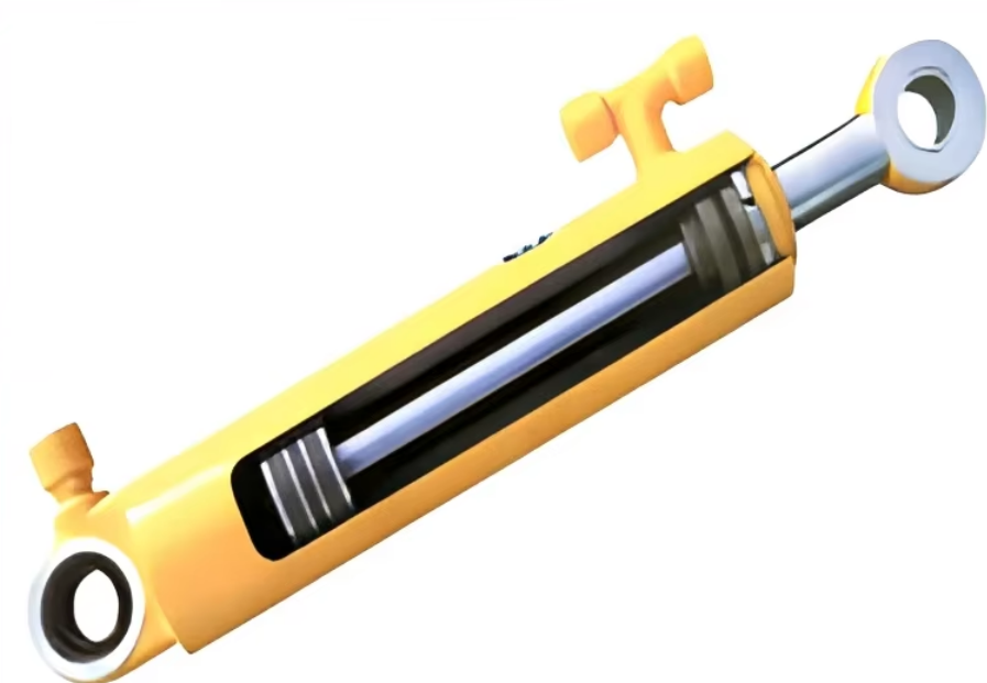 Yellow-painted hydraulic cylinder assembly