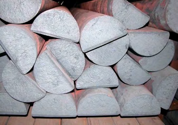 Cut faces of continuous cast iron bars showing dense, defect-free cross sections