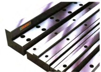Machined gray iron guide rails with drilled mounting holes